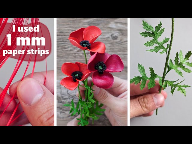 Quilling Poppy Flowers (made with 1mm paper strips)
