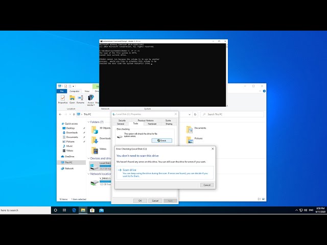 Perform disk error check (chkdsk) on Windows 10