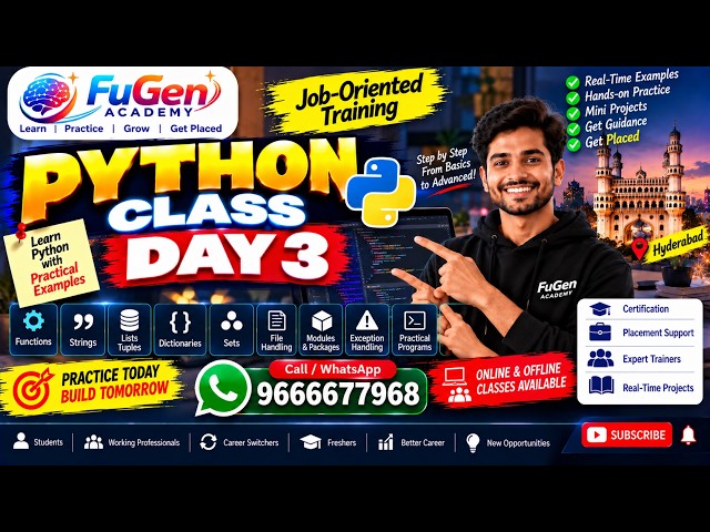 Python Class Day 3 |Job Oriented Training | Online & Offline Classes | Fugen Academy | 9666677968