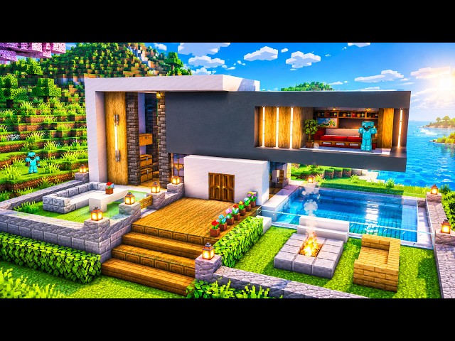 Minecraft How to Build a Large Modern House Tutorial 🏡⛏️