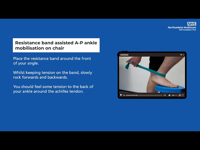 Resistance band assisted A P ankle mobilisation on chair