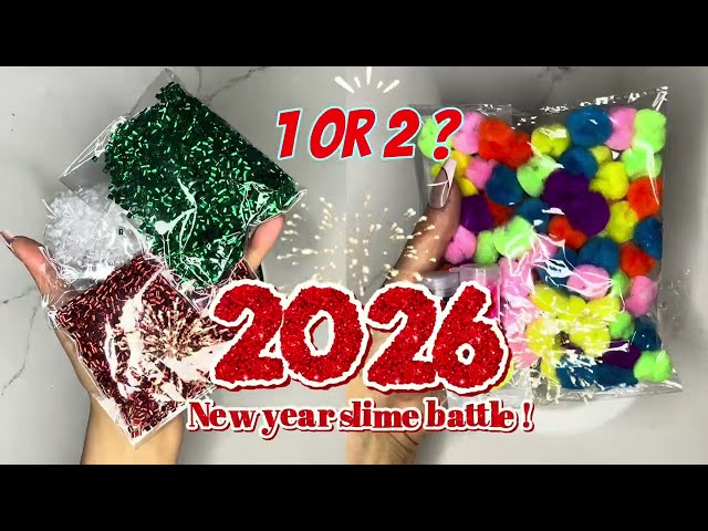 New Year SLIME Battle. Making slimes from glitter, clay and foam beads in a bowl.