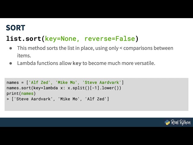 How to Use Python Lambda With the Sort Method