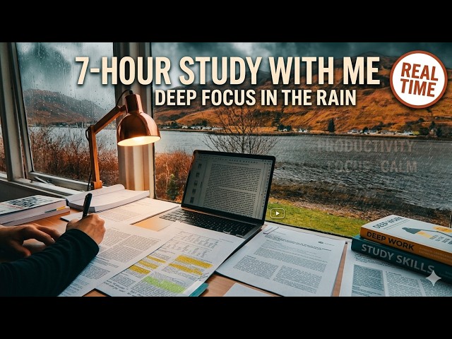 7 HOUR STUDY WITH ME ⛈ Rainy Day | Real Time, Rain Sounds, 10-min Break, No Music