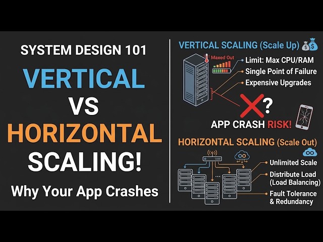 System Design 101: Vertical vs Horizontal Scaling - why your app crashes? #junior