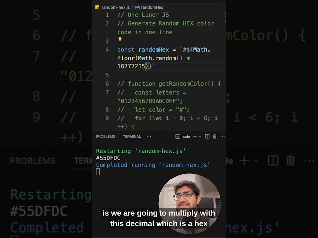 JavaScript Interview - Generate HEX Color Code in One Line JS