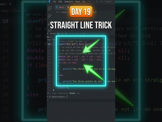 Day 19 🔥 Check Three Points on a Straight Line in C #cprogramming #coding #learncoding #programming