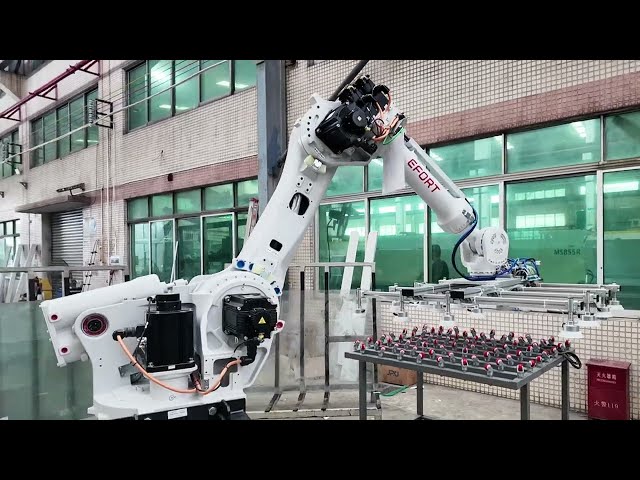 Automatic glass unloading robot for 5 glass racks