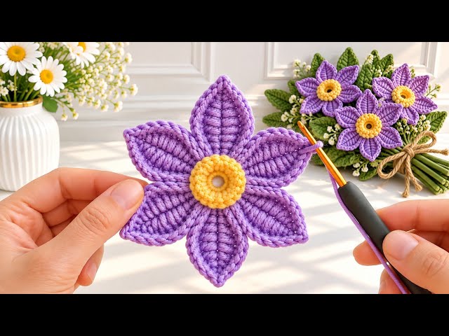 How to Crochet a Stunning Flower Bouquet 🌸 | Easy 3D Tunisian Crochet Flower Tutorial Step by Step