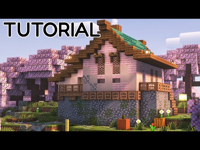 Minecraft - How to Build a Cherry Wood Medieval Starter House [Tutorial]