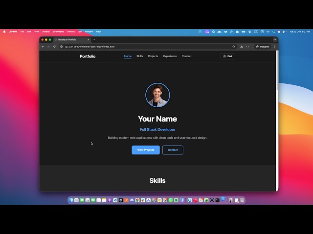 FREE Template: Minimal Dark Mode Dev Portfolio (HTML CSS JS)