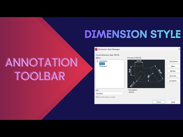 AutoCAD Tutorial For Beginners - ANNOTATION TOOLBAR -DIMENSIONSTYLE