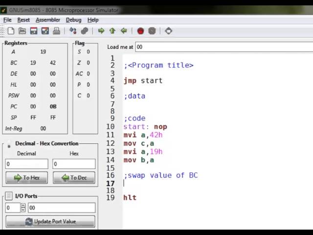 Using GNU8085 simulator Tutorial