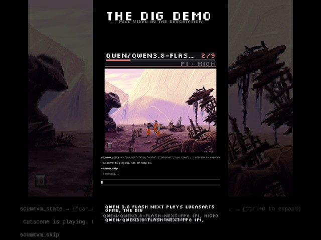 Qwen 3.8 Flash Next playing The Dig  #retrogaming #llm #ai