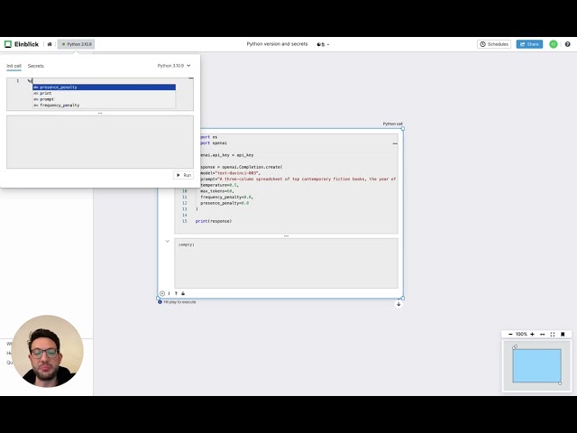 Python Environment and Secrets in Einblick