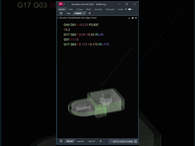 SUB06 - DRILL, MILL FINISH, MILL COUNTERBORE + SLOT AND CHAMFER #autocad #cad #cncprogramming #gcode
