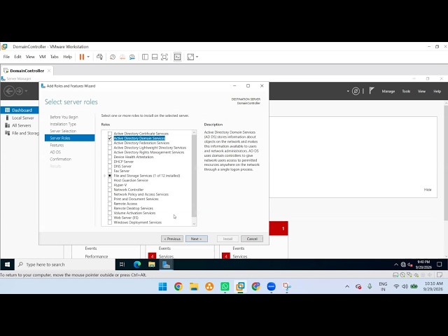 Creating a VM in VMware & Configuring Domain Controller(Active Directory) AD DS