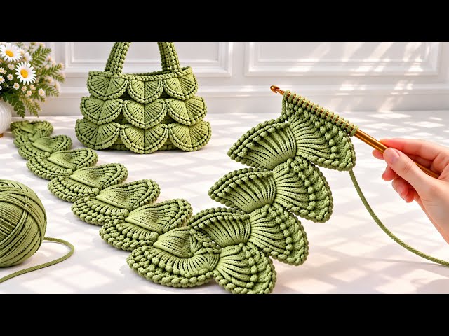 How to Crochet a Beautiful Leaf Motif🌿 Hairband, Bag Handle & Motif Bag | Easy Step-by-Step Tutorial