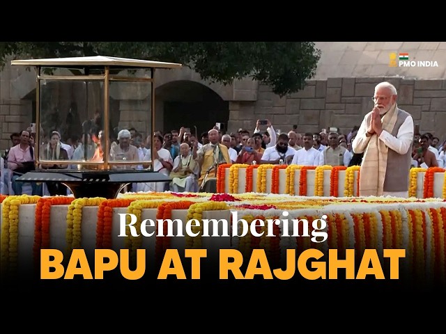 PM Modi pays floral tributes to Mahatma Gandhi at Rajghat
