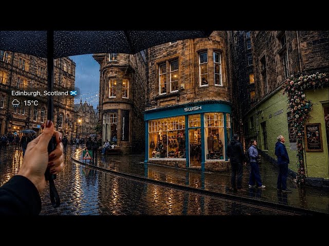 Edinburgh at 10 PM in POURING RAIN 🌧️ Today | 14°C Summer Night | Scotland Walking Tour in 4K. 