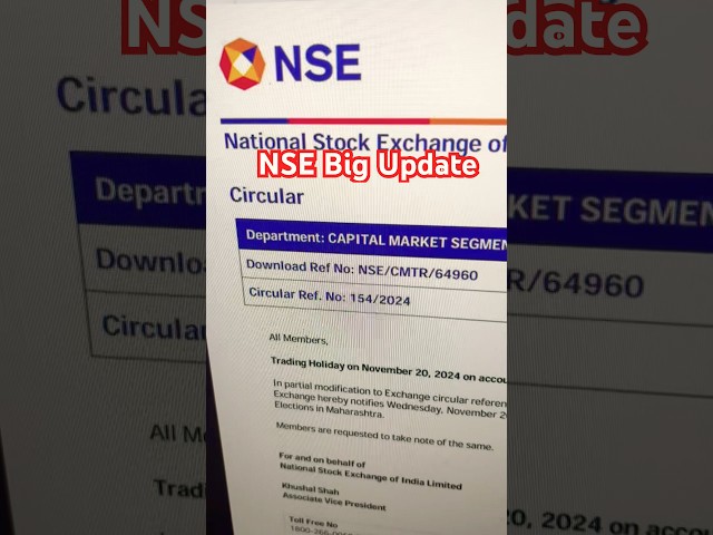 NSE Big Update News Maharashtra election #trading #stockmarkets #news