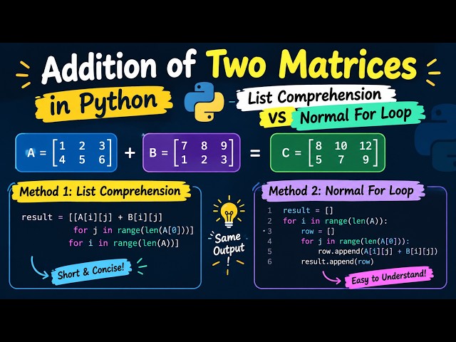 Addition of Two Matrices in Python | List Comprehension vs Normal For Loop