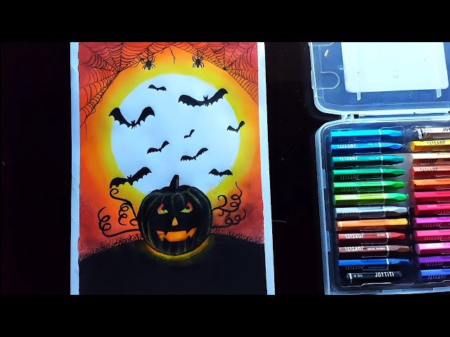 Oil pastel Halloween drawing || Easy Halloween drawing step by step tutorial for beginners #drawing