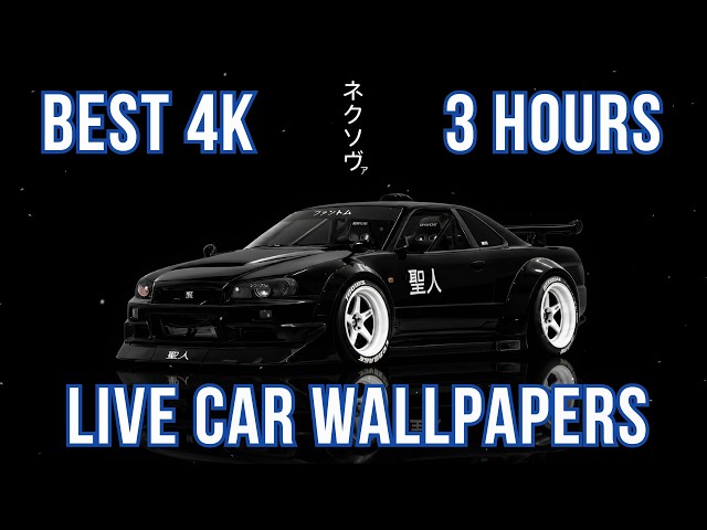 Black Nissan GT-R R34 with White Rims | 3 Hour 4K Car Live Wallpaper