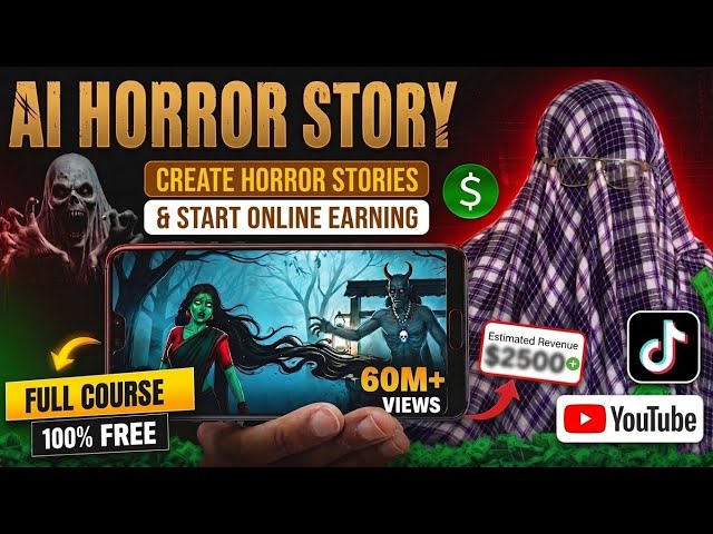 ​AI Horror Story Generator Tutorial | Monthly $2500 Earning Trick (100% Free Complete Course)