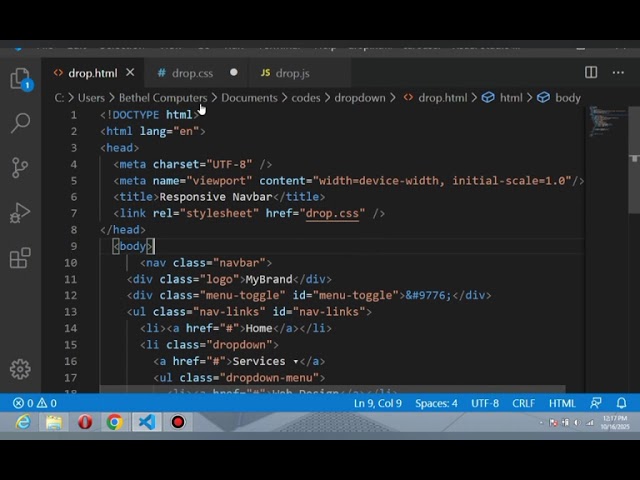 How to Create a Simple Navigation Bar with Dropdown Menu | HTML, CSS & JavaScript Tutorial