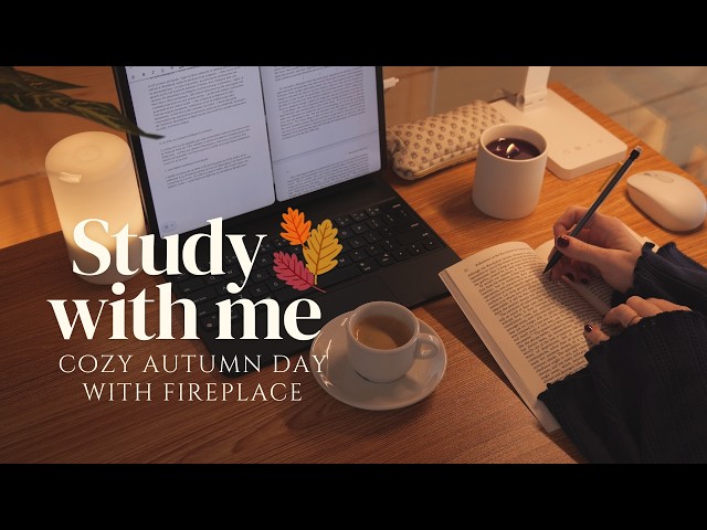 🍂 3-HOUR STUDY WITH ME Cozy Autumn Day | 🔥 Fireplace & Background Sounds | Pomodoro 50/10 | No Music