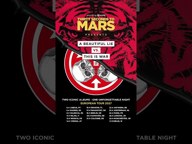 Artist presale + VIP for A BEAUTIFUL LIE VS THIS IS WAR EU TOUR 2027 on sale TOMORROW at 10am CEST!