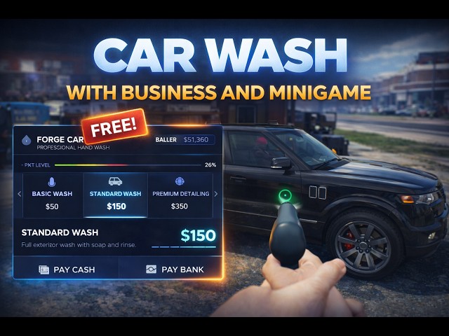 FREE! Car Wash FiveM | Business System, NPC Employees, Realistic Minigame, Wash Tiers