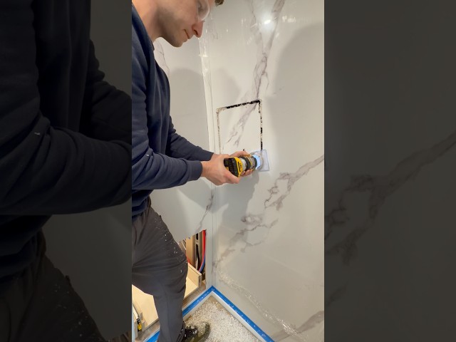 Trim Router vs. Marble… 4mm PVC shower wall panel. #vanlife #diy #dewalt