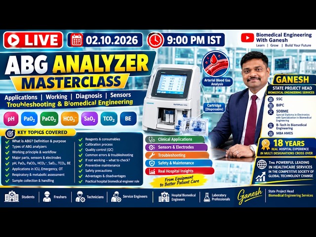 🔴 LIVE | 02.10.2026 | ABG Analyzer Masterclass | Applications,  & Biomedical Engineering