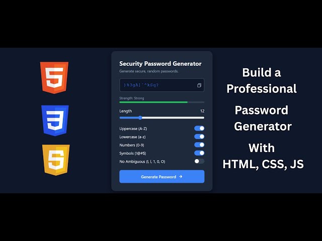 Build a Professional Password Generator with Strength Meter | HTML CSS JS