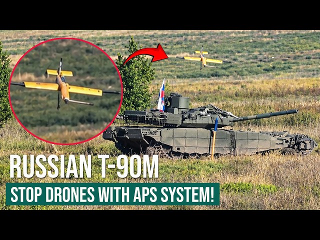 Russian T-90M Tank Uses New Arena-M APS to Wipe Out Enemy Drone