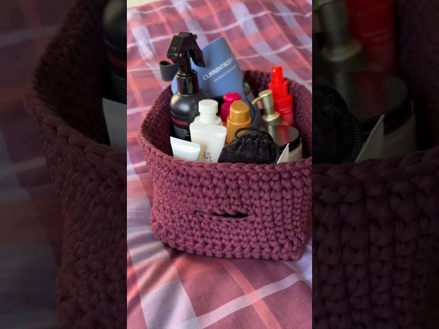 obsessed with what I crocheted 😱🧶 #crochet #skincare #haircare #ytshorts #shorts #crochetbasket
