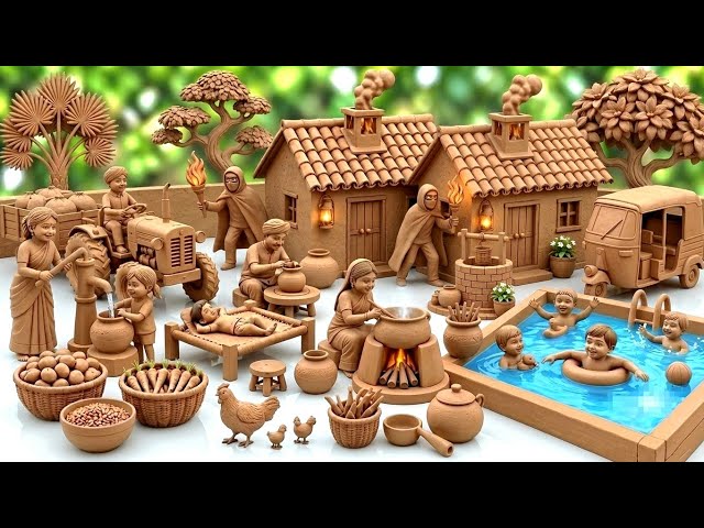 DIY 12 Cute Miniature Clay House Making With Kitchen set mitti bartan | How to make Kitchen set Art 