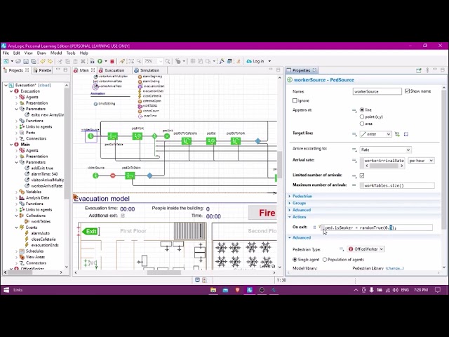 Evacuation sim using Anylogic