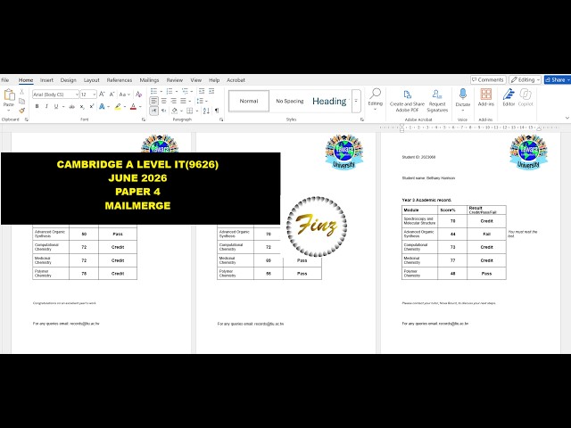 A Level IT 9626  June 2026 Paper 4 - Mail merge