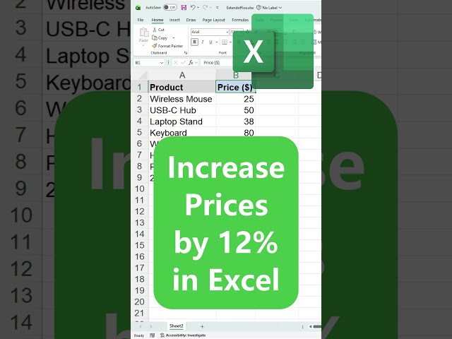 Increase prices by a percentage in Excel