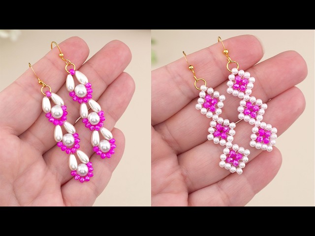 DIY Pink Crystal Beaded Earrings || Easy Jewelry Making at Home with Pearls #BeadLot