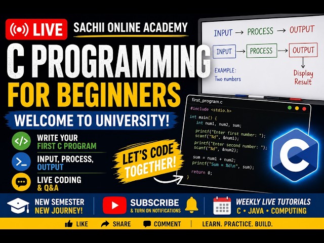 LIVE: C Programming for Beginners | Welcome to University + First C Program