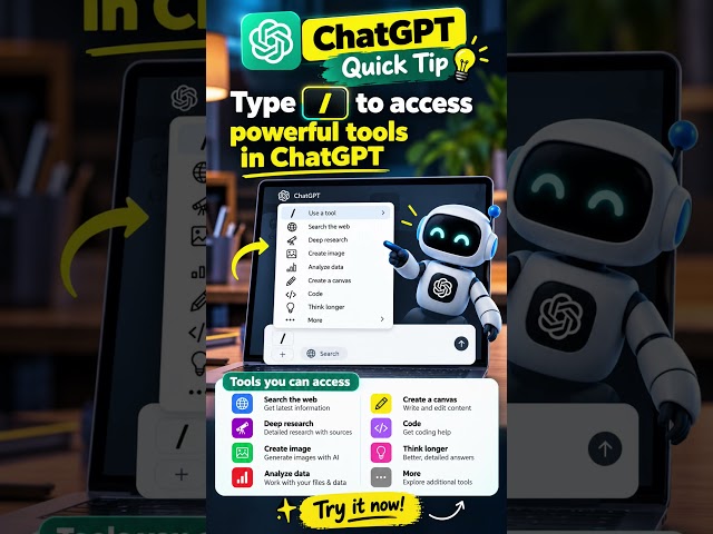 ChatGPT का ये Secret Trick पता है? 😱 Type “/” & Unlock Powerful AI Tools! #ai