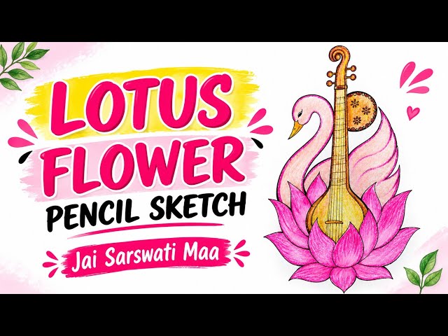 Easy Lotus Flower Drawing🪷🪕|Step by Step Drawing Tutorial#art#drawing#flowers#sketch#colourdrawing