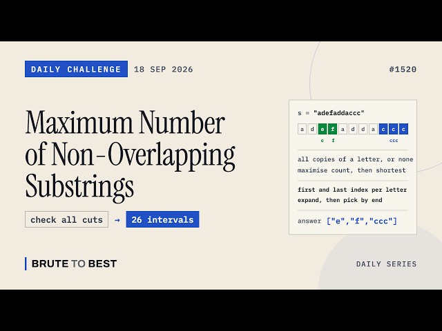 LeetCode Daily #1520: 18 Sep 2026 |  Maximum Number of Non-Overlapping Substrings Explained