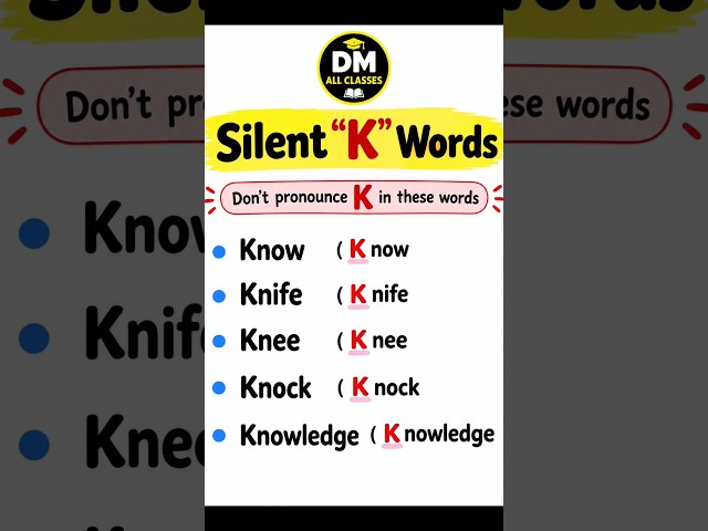 🤫 Silent K Words | English Pronunciation | Silent Letters #Shorts #silent #english #speaking #viral