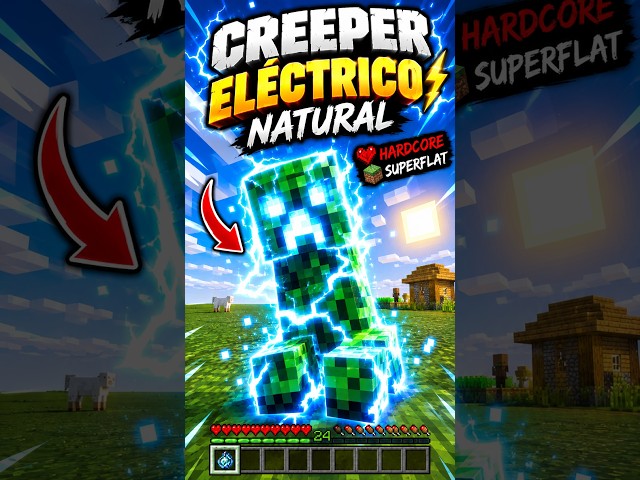 CREEPER ELÉCTRICO NATURAL EN HARDCORE SUPERFLAT 😱⚡ #minecraft #shorts #creeper #minecraftshorts