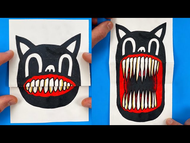 Cartoon Cat Folding Surprise | Trevor Henderson's Paper Craft